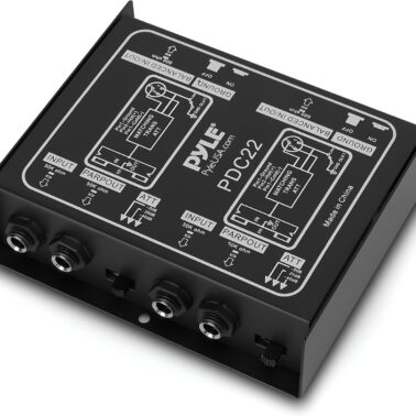 PYLE-PRO Premium Direct Injection Audio Box - Passive DI Unit Hum Eliminator w/ Input Attenuator to Connect Guitar & Bass - 1/4 Inch Impedance Transformer Connector to Balanced & Unbalanced XLR-PDC22 , Black