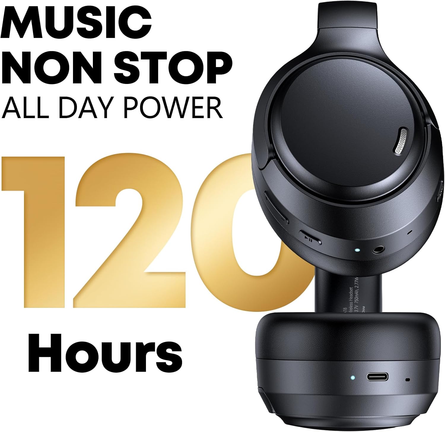 Hybrid Active Noise Cancelling Headphones 120H Playtime Wireless Headphones Bluetooth 6.0 Over Ear Headphones with 6 ENC HD Call Mic, Hi-Res 360° Spatial Audio ANC Headphone for Travel Workout Black - Image 2