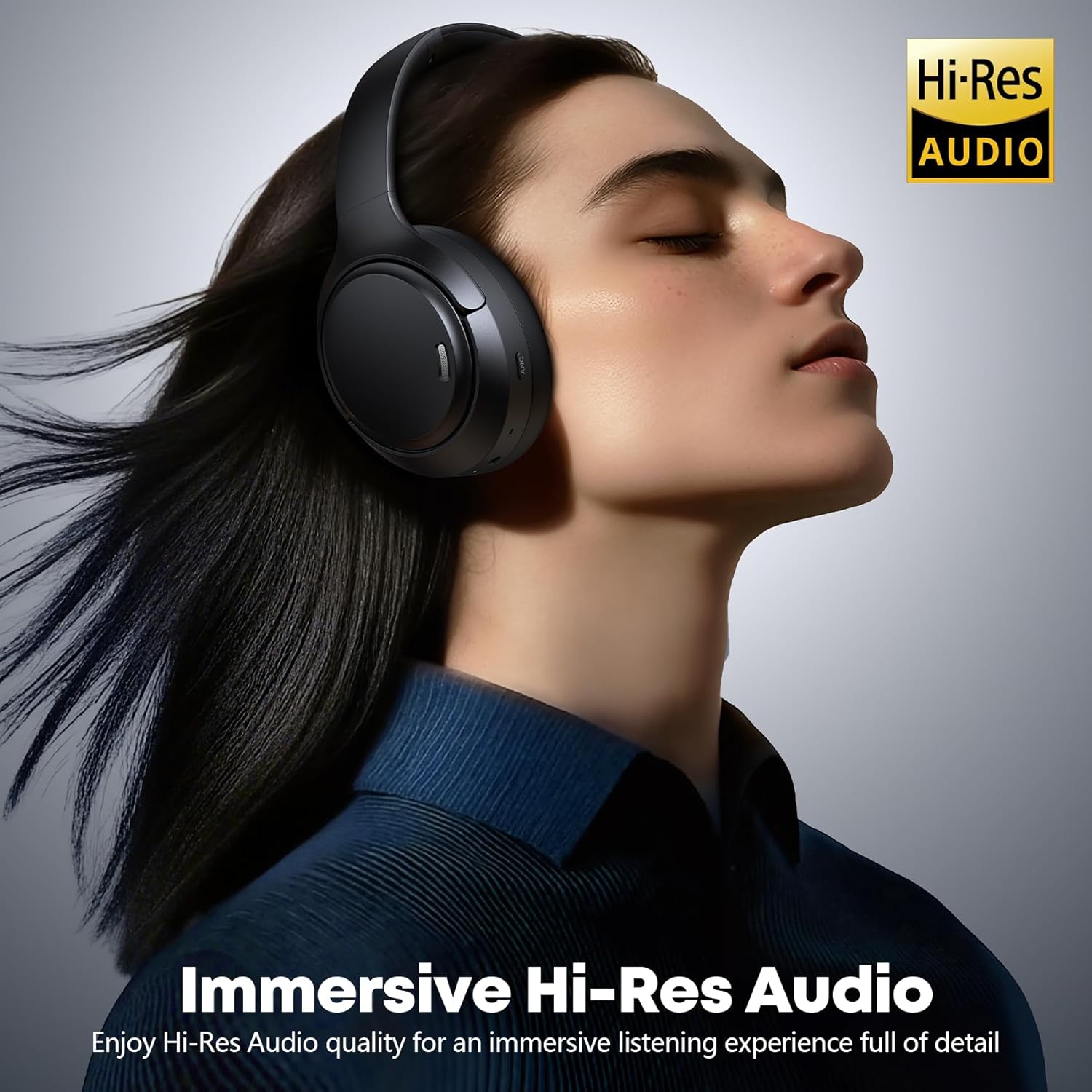 Hybrid Active Noise Cancelling Headphones 120H Playtime Wireless Headphones Bluetooth 6.0 Over Ear Headphones with 6 ENC HD Call Mic, Hi-Res 360° Spatial Audio ANC Headphone for Travel Workout Black - Image 7