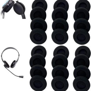 24 Pack 55MM Black Headphone Earpads Replacement Cushions | Soft Headset Ear Covers & Cushions, Universal Fit for Office Telephone Headsets, Daily Use & Maintenance